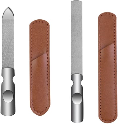 Dailygoods- Nagelvijl Professioneel - Dubbelzijdig - Roestvrij Staal - Antislip Handgreep - Leren Tas - Fijn/Grove Nagelvijl - Nagelvijlen
