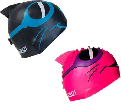 zoggs character swimming cap - set of 2 - pink/purple & black/blue