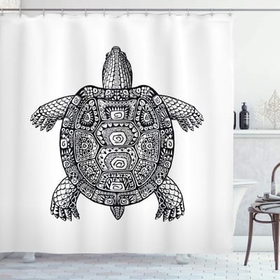 ABAKUHAUS douchegordijn schildpad – Paisley 175x220 cm – wit/zwart