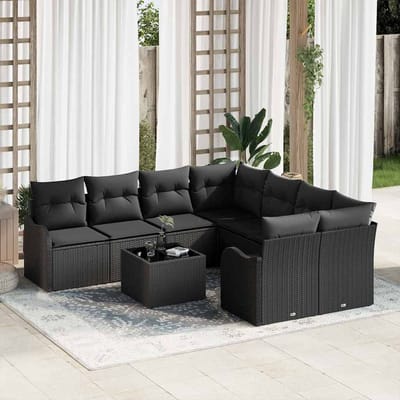vidaXL - Tuinbank - Set - 9 - st - 8-Aantal - zitplaatsen - Zwart - poly - rattan