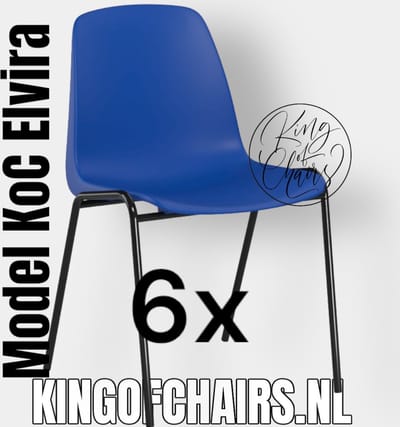 King of Chairs -set van 6- model KoC Elvira blauw met zwart onderstel. Kantinestoel stapelstoel kuipstoel vergaderstoel tuinstoel kantine stoel stapel kantinestoelen stapelstoelen kuipstoelen stapelbare keukenstoel Helene eetkamerstoel