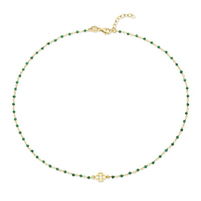 New Bling - 9NB-1338 - goudkleurige ketting met klaver - groene kristallen - 925 sterling silver - gold plated