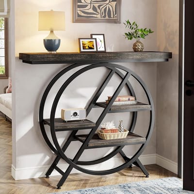 Consoletafel - Haltafel bijzettafel - Woonkamer entree - Industrieel metalen frame - 100 cm breed - Rustiek bruin