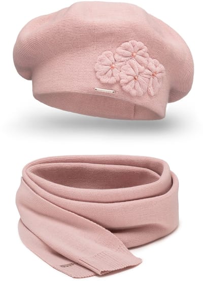 Vivisence Dames Winter Set Baret En Sjaal - Wolmix Gebreid Met Applicatie Op De Voorkant En Perfecte Pasvorm - Heerlijk Warm En Comfortabel Voor Dagelijks Gebruik Tijdens Koude Winterdagen - Roze
