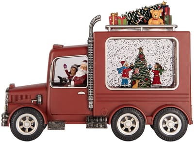 Clayre & Eef Kerstdecoratie met LED-verlichting en muziek Auto 28x10x21 cm / 3xAA Rood Kunststof