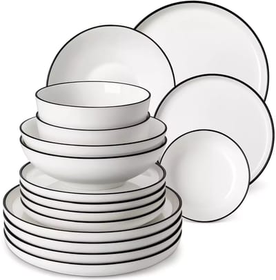 Luxe Serviesset – 24 delig – 6 persoons – Porselein - Bordenset – Dinner platen – Dessertborden - Kommen - Pastabord - Wit