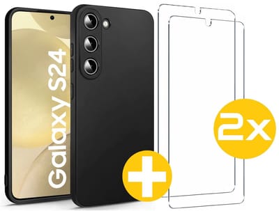 Hoesje en Screenprotector Combi Geschikt Voor Samsung Galaxy S24 - Zwarte Siliconen Hoesje + 2x Screenprotector