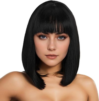 Zwarte Bob Peruk met Pony - Synthetische Haarstijl voor Vrouwen, Perfect voor Cosplay, Feestjes en Halloween