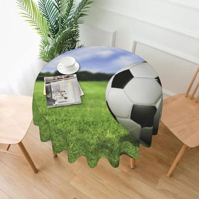 Rond Tafelkleed Voetbal - Tafeldecoratie Cirkel - Feestelijke Decoratie - Waterafstotend Kreukvrij - 152 cm Diameter - Zwart