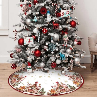 Kerstboomrok 36 inch Kerst peperkoek zoete snoep lolly kerstboomrok mat voor nieuwjaar vakantie kerstfeest rode gouden decoraties (rood, 36 inch)