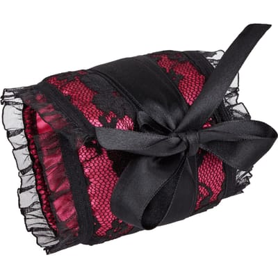 Rimba Bondage Play - Burlesque Handboeien En Masker Van Satijn En Kant - Roze/Zwart