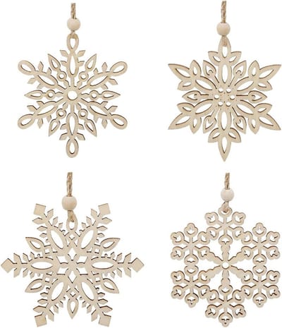 12 houten sneeuwvlokken voor kerstdecoratie, ornamenten voor de kerstboom, DIY kerstversiering en houten hangers