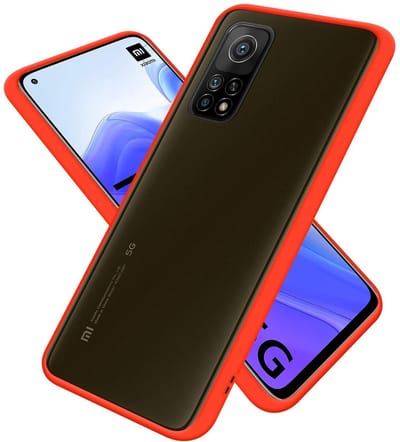 Cadorabo Hoesje geschikt voor Xiaomi Mi 10T / Mi 10T PRO in Mat Rood - Zwarte Knopen - Hybride beschermhoes met TPU siliconen Case Cover binnenkant en matte plastic achterkant