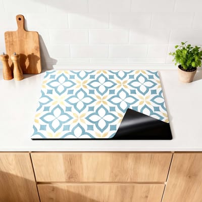 KitchenArt - Deep Floral Cross - Inductie Beschermer - 81.2x52.7 cm - Kookplaat Beschermer - Luxe Afdekplaat Inductieplaat - Anti-slip & Oprolbaar - Beschermmat Inductiekookplaat