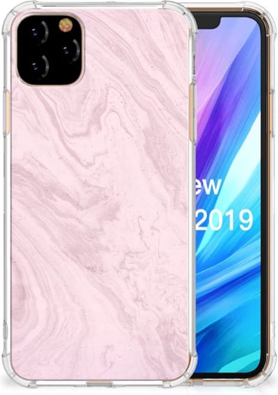 Apple iPhone 11 Pro Max Anti-Shock Hoesje Marble Pink - Origineel Cadeau Vriendin