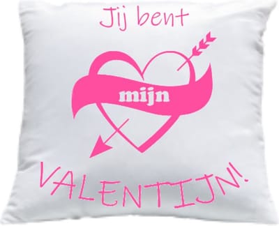 Kussen met vulling Kussenhoes met tekst "Jij bent mijn valentijn!" bedrukt Cadeau Kado | Wit Effen met Opdruk Roze | 40x40 cm | Moederdag |