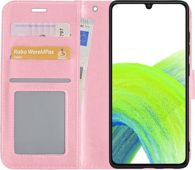 Hoesje - Met Pasjeshouder - Geschikt voor Samsung Galaxy A33 - Luxe Bookcase Portemonee - Flip Case - Kunstleer Book Case - Flipcase - Book Cover - Walletcase - Portemonneehoes - Lichtroze
