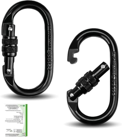 Grote 25KN Karabiners - 2 Stuks Veiligheidsgecertificeerde Karabiners voor Klimmen, Hangmatten en Bergbeklimming met een Laadcapaciteit van 2500 kg