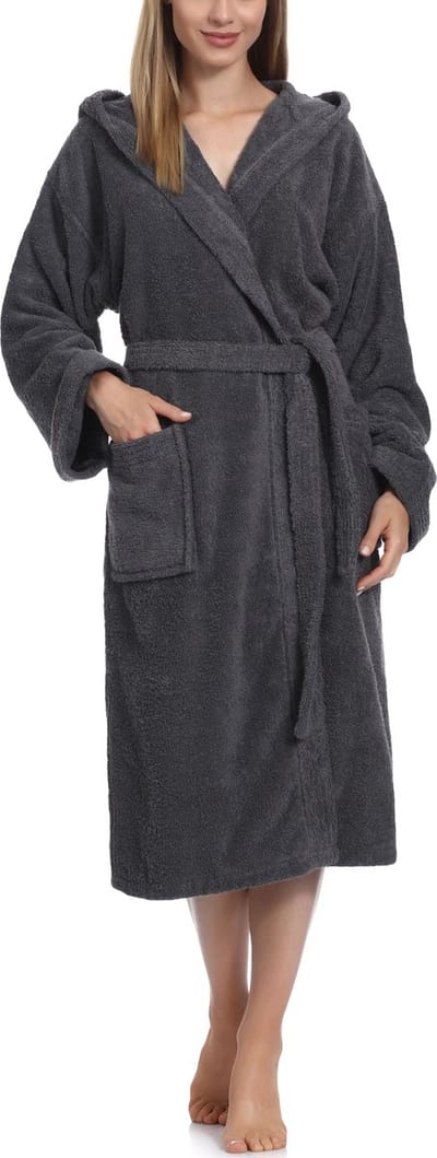 Ladeheid Dames Badjas met Capuchon - 100% Katoen - Wasmachine bestendig - Badstof – Grafiet – S – LA-LA40-102-DG