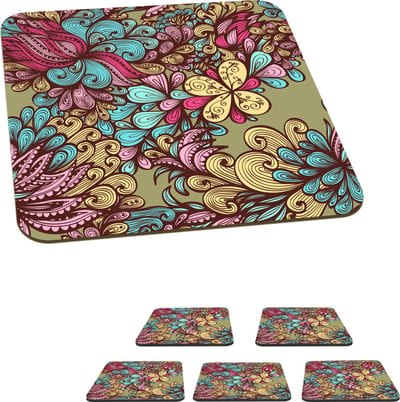 Onderzetters voor glazen - Patroon - Bladeren - Abstract - 10x10 cm - Glasonderzetters - 6 stuks