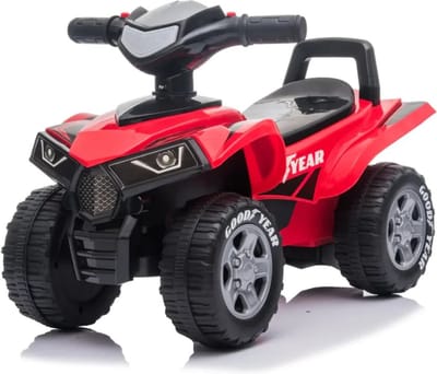 Goodyear Loopauto 1 tot 3 jaar – Officieel Gelicentieerde Quad Loopauto met Verlichting, Toeter & Opbergvak – Buitenspeelgoed Peuter met Blokstandaard & Cadeaubox – Rood