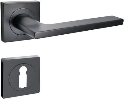 DOMINO LINEA-QR - Zwarte Aluminium Deurklink Set met BB Rozet - Modern Deurbeslag voor Binnendeur - Complete Set