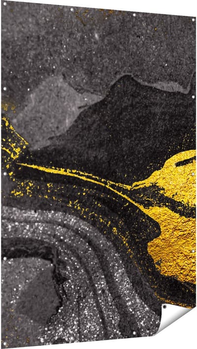 Gards Tuinposter Abstracte Kunst - Zwart Gouden Marmer - 120x180 cm - Tuindoek - Tuindecoratie - Wanddecoratie buiten - Tuinschilderij