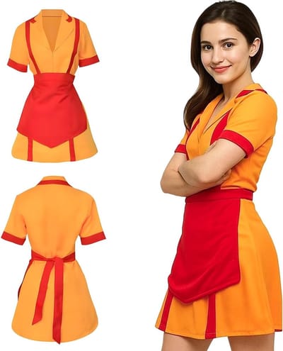 Maid Kostuum in Rood Oranje, Klassiek Dienster Outfit voor Rollenspel, Geschikt voor Halloween, Carnaval en Feesten (Maat M)
