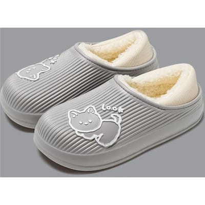 Winter waterdichte warme pluche katoenen pantoffels voor dames met dikke zool, antislip, effen kleur, geschikt voor gebruik binnenshuis en koppels 44-45