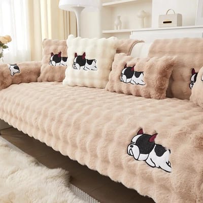 Konijn Pluche Bankovertrek Doek Handdoek Winter Verdikt Bankkussen Herfst en Winter Antislip Bankovertrek Volledige Dekking Deken 30x50cm pillowcase beige