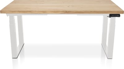 Zit-sta bureau met massief eiken blad 120 x 80 cm - MRC PRO Solid NEN-EN 527 - elektrisch verstelbaar - frame wit- 125 cm hoog - 200KG draagvermogen