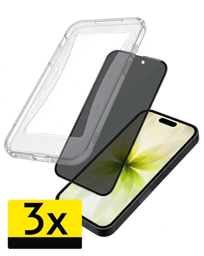 Anti-Spy Screenprotector - Geschikt voor Apple iPhone 17 - 3 Stuks - Met Installatie Kit - Flexibel Glas - Privacy Beschermglas - Tempered Glass - Screen Protector