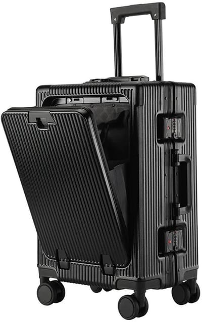Jessi Store - Koffer - Reiskoffer - Koffer handbagage - USB oplaadpoort - Vooropening - Aluminium frame - Zwart - 36 x 23 x 56 cm