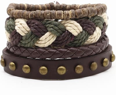 Amanto Armbanden Cilvan - Kralen - Touw- Leer - 4-delig - Aanpasbaar