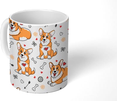 Mok - Koffiemok - Hond - Corgi - Patronen - Mokken - 350 ML - Beker - Koffiemokken - Theemok