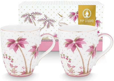 Pip Studio-mokken -set van 2-kadoverpakking-350 ml - porselein - roze- Jolie Dots Gold Pink