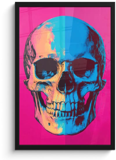 Poster in lijst - Fotolijst 40x60 cm - Posters - Neon - Blauw - Pop-art - Schedel - Posterlijst zwart - Decoratie - Wanddecoratie woonkamer - Muurdecoratie slaapkamer