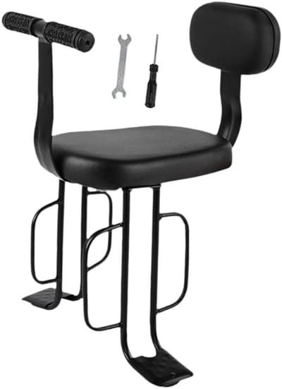 Daity Kinderfietszitje voor achterop — Met rugleuning, armleuningen en voetsteunen — Achterop gemonteerd fietszitje — 32 x 18 x 26 cm — Zwart — Compatibel met mountainbikes met bagagedrager