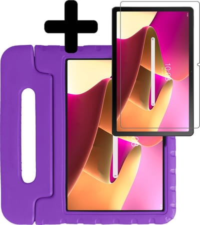 Hoes - Geschikt voor Lenovo Tab M10 Plus (3e / 3rd Generatie) - Met Screenprotector - Kinderhoes Shockproof Bumper - Kidsproof Case - Tablet Hoesje - Kinder Hoesje Cover - Paars