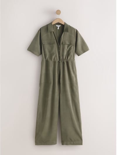 Next - Dames - Utility jumpsuit met wijde pijpen en korte mouwen - Tall - Groen