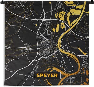 Wandkleed - Wanddoek - Black and Gold – Stadskaart – Speyer – Duitsland – Plattegrond – Kaart - 180x180 cm - Wandtapijt