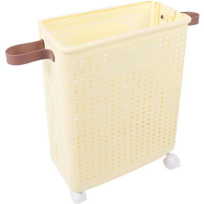 Slanke Wasmand Opvouwbaar Ruimtebesparend Stevig PP Plastic Smalle Kledingmand voor Badkamerhoek Crèmewit With wheels
