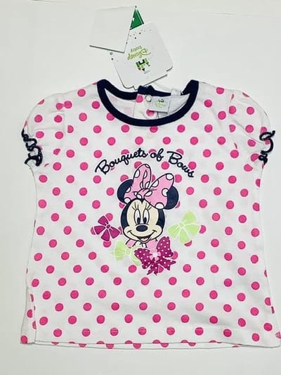 Disney Minnie Mouse t-shirt - polkadot - wit/roze - maat 74 (12 maanden)