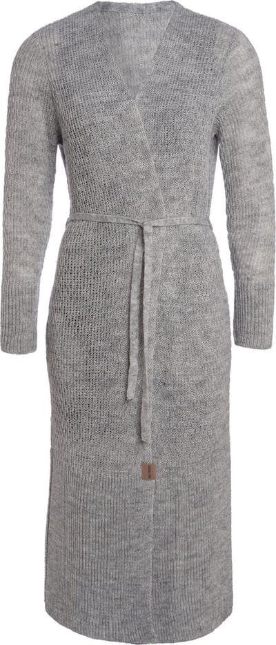 Knit Factory Gina Lang Gebreid Vest - Lang vest reikend tot kuithoogte - Lange cardigan - Lichtgrijs damesvest - Licht Grijs - 36/38