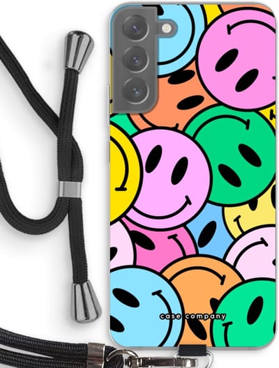 Case Company® - Hoesje met koord geschikt voor Samsung Galaxy S22 Plus hoesje met Koord - Smiley N°1 - Telefoonhoesje met Zwart Koord - Bescherming aan alle Kanten en Over de Schermrand