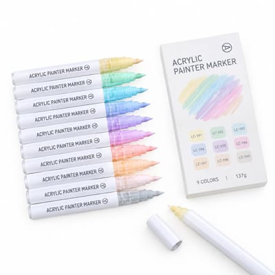 Acrylverfmarkers - 9 zachte pasteltinten - Directe vloeistofinkt met zachte punt - Voor tekenen en doodleprojecten - Basisverpakking