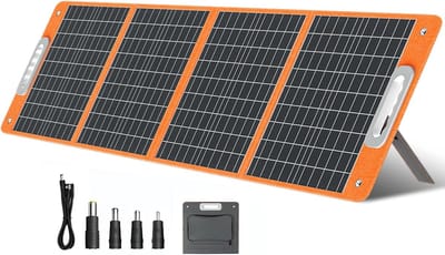 FlashFish Opvouwbaar Zonnepaneel – 100W Mono – USB-C PD 65W – Draagbaar – Voor Kamperen & Reizen – 154,5x40,5cm – Zwart Oranje