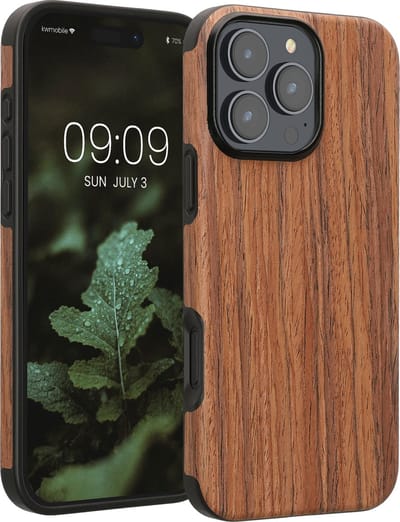 kwmobile hoesje geschikt voor Apple iPhone 16 Pro Max - Back cover voor smartphone - Telefoonhoesje van hout in bruin - Houtnerven design
