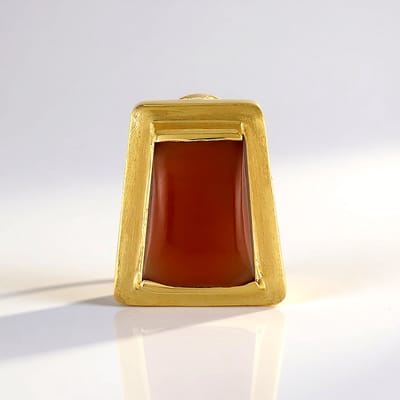 Cavill - Zilveren hanger - 925 Sterling zilver verguld - Rode onyx 9,206 ct fancy cabochon - Rechthoekig modern elegant Indiaas edelsteen sieraad
