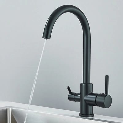 Keukenkraan 3-wegs mengkraan, Draaibare keukenkraan 360°, Mengkraan voor keukenwasbak, Gefilterd warm en koud water, Zwart